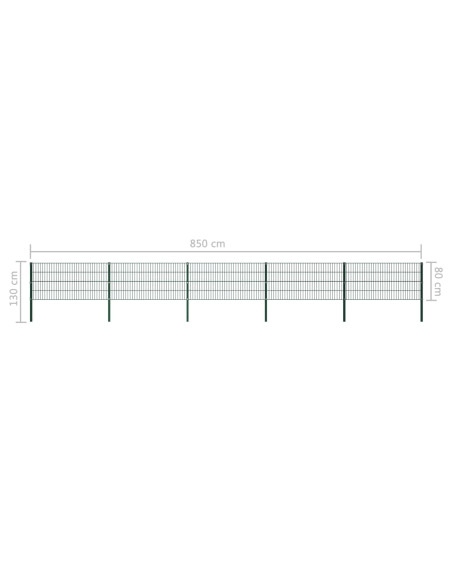 Pannello di Recinzione con Pali in Ferro 8,5x0,8m Verde