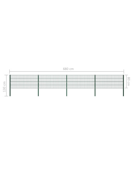 Pannello di Recinzione con Pali in Ferro 6,8x0,8 m Verde