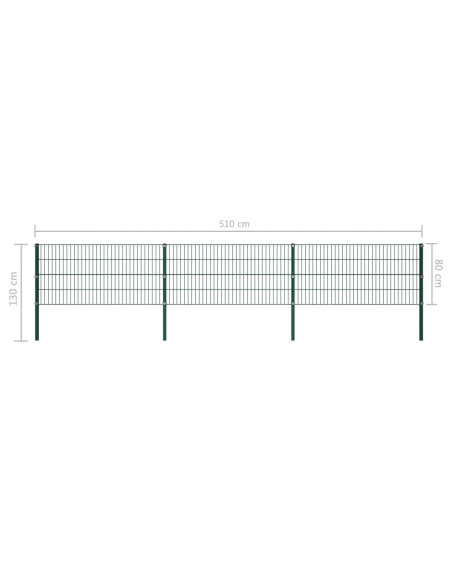 Pannello di Recinzione con Pali in Ferro 5,1x0,8 m Verde
