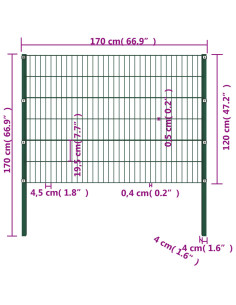 Pannello di Recinzione con Pali in Ferro 1,7x1,2 m Verde