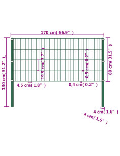 Pannello di Recinzione con Pali in Ferro 1,7x0,8 m Verde