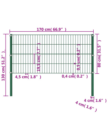 Pannello di Recinzione con Pali in Ferro 1,7x0,8 m Verde