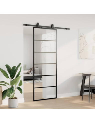 Porta Scorrevole con Ferramenta Nera 76x205 cm in Vetro ESG