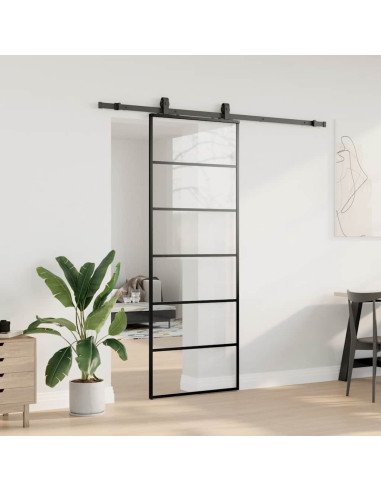 Porta Scorrevole con Ferramenta Nera 76x205 cm in Vetro ESG