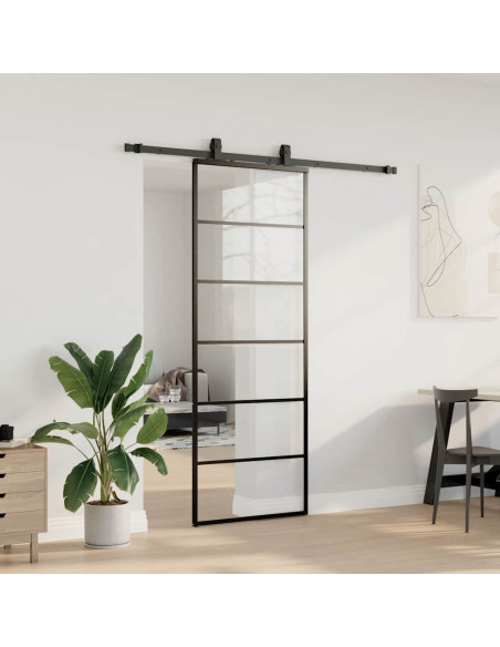 Porta Scorrevole con Ferramenta Nera 76x205 cm in Vetro ESG