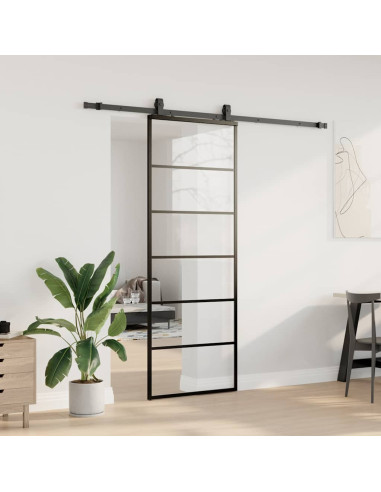 Porta Scorrevole con Ferramenta Nera 76x205 cm in Vetro ESG