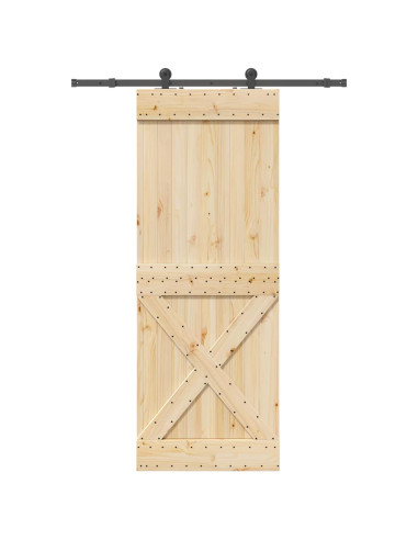 Porta Scorrevole con Set Hardware 85x210 cm Legno Massello Pino