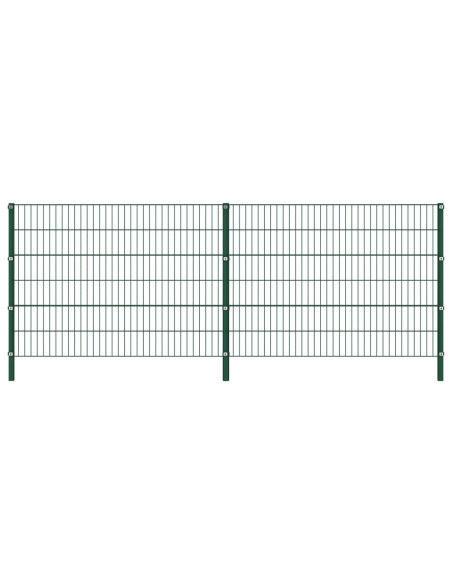 Pannello di Recinzione con Pali in Ferro 3,4x1,2 m Verde