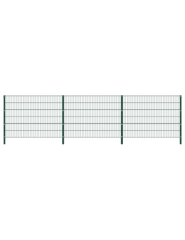 Pannello di Recinzione con Pali in Ferro 5,1x1,2 m Verde