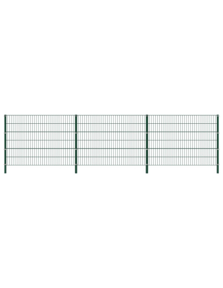Pannello di Recinzione con Pali in Ferro 5,1x1,2 m Verde