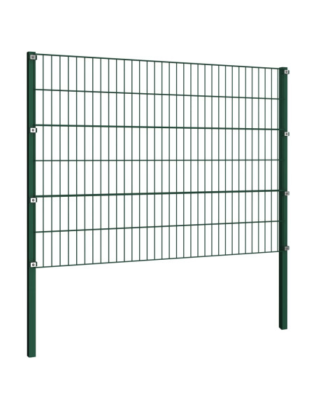 Pannello di Recinzione con Pali in Ferro 10,2x1,2 m Verde