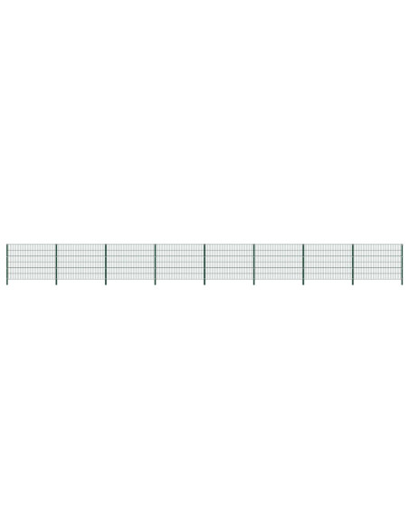 Pannello di Recinzione con Pali in Ferro 13,6x1,2 m Verde