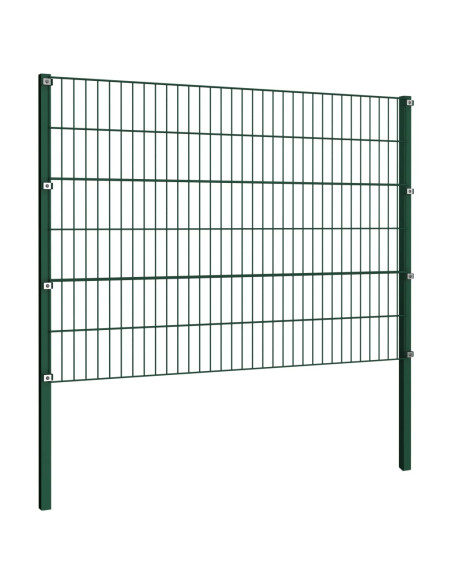 Pannello di Recinzione con Pali in Ferro 15,3x1,2 m Verde