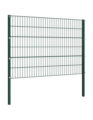 Pannello di Recinzione con Pali in Ferro 1,7x1,2 m Verde