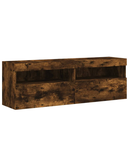 Set Mobili TV a Muro 8 pz con Luci LED Rovere Fumo