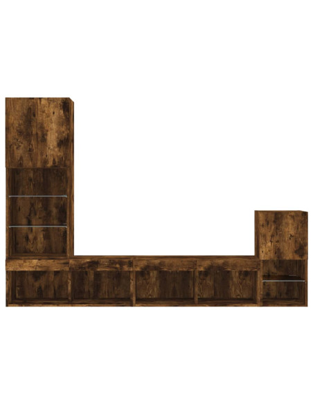 Mobili TV a Muro con LED 4pz Rovere Fumo in Legno Multistrato