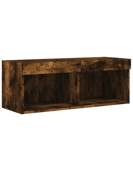 Mobili TV a Muro con LED 4pz Rovere Fumo in Legno Multistrato