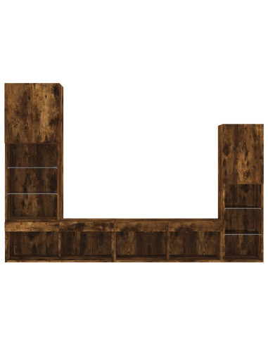 Mobili TV a Muro con LED 4pz Rovere Fumo in Legno Multistrato