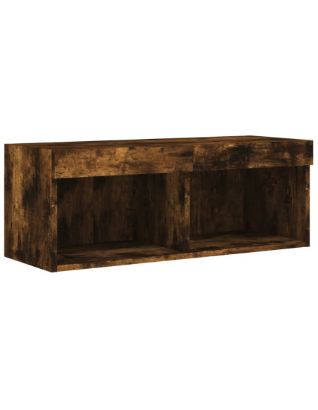 Mobili TV a Muro con LED 4pz Rovere Fumo in Legno Multistrato