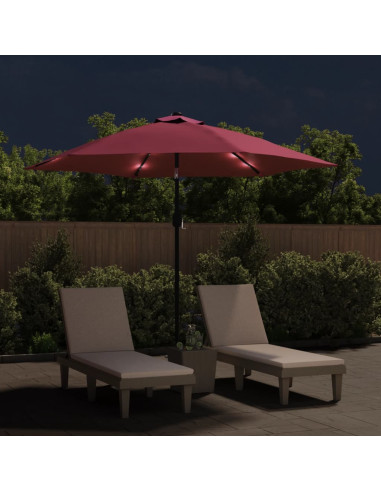 Ombrellone da Esterni con LED e Palo Acciaio 300 cm Rosso Bordò