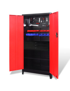 Armadio Portautensili con Cassetti 90x40x180 cm Rosso e Nero