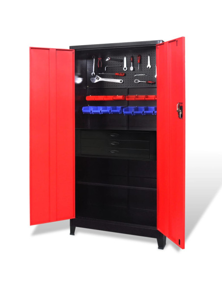 Armadio Portautensili con Cassetti 90x40x180 cm Rosso e Nero