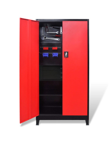 Armadio Portautensili con Cassetti 90x40x180 cm Rosso e Nero