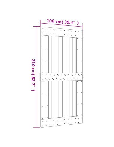 Porta Scorrevole con Set Hardware 100x210cm Legno Massello Pino