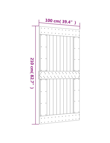 Porta Scorrevole con Set Hardware 100x210cm Legno Massello Pino