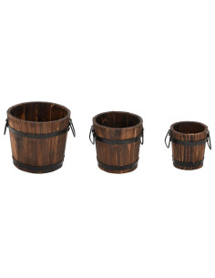 Set Secchi per Fiori 3 pz in Legno Massello di Abete