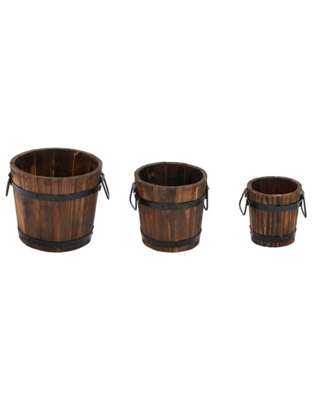 Set Secchi per Fiori 3 pz in Legno Massello di Abete