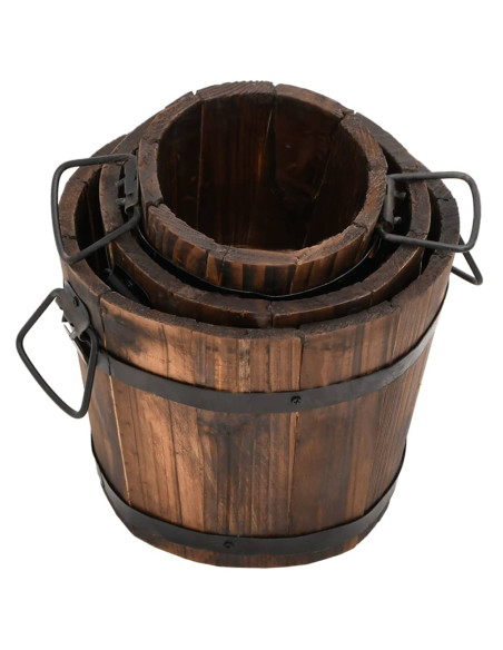 Set Secchi per Fiori 3 pz in Legno Massello di Abete