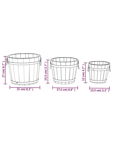 Set Secchi per Fiori 3 pz in Legno Massello di Abete