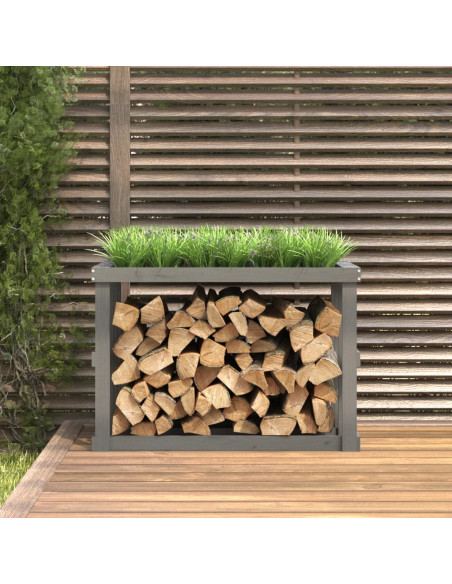 Portaceppi da Esterno grigio 108x52x74 cm Legno Massello Pino