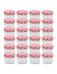 Vasi Marmellata in Vetro Coperchio Bianco e Rosso 24 pz 110 ml