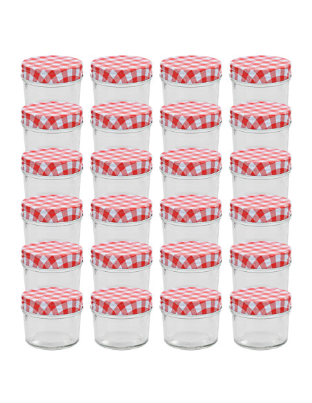 Vasi Marmellata in Vetro Coperchio Bianco e Rosso 24 pz 110 ml