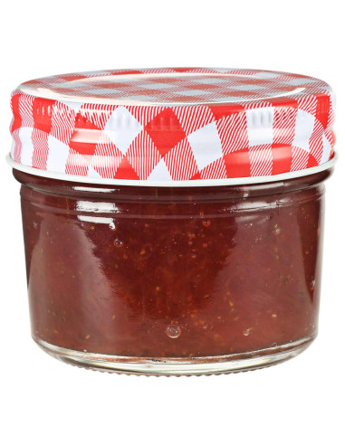 Vasi Marmellata in Vetro Coperchio Bianco e Rosso 24 pz 110 ml