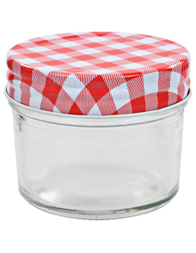 Vasi Marmellata in Vetro Coperchio Bianco e Rosso 24 pz 110 ml