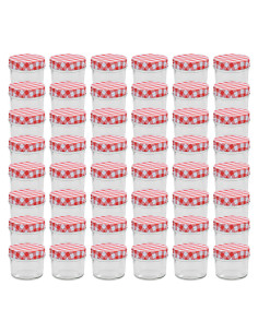 Vasi Marmellata in Vetro Coperchio Bianco e Rosso 48 pz 110 ml