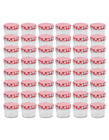 Vasi Marmellata in Vetro Coperchio Bianco e Rosso 48 pz 110 ml