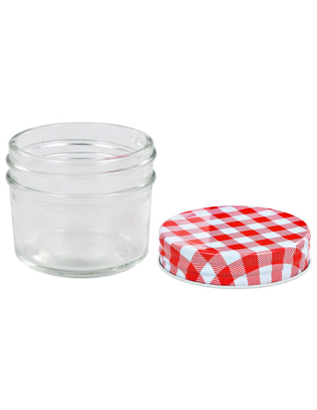 Vasi Marmellata in Vetro Coperchio Bianco e Rosso 48 pz 110 ml