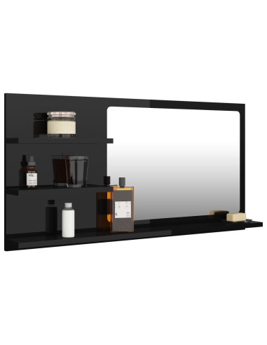 Specchio da Bagno Nero Lucido 90x10,5x45 cm Legno Multistrato