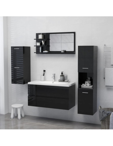 Specchio da Bagno Nero Lucido 90x10,5x45 cm Legno Multistrato