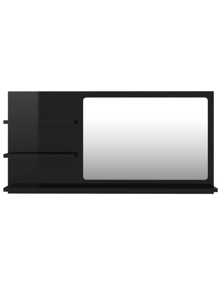 Specchio da Bagno Nero Lucido 90x10,5x45 cm Legno Multistrato