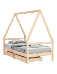 Giroletto per Bambini con Cassetti 80x160cm Legno Massello Pino