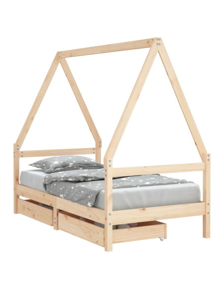 Giroletto per Bambini con Cassetti 80x160cm Legno Massello Pino