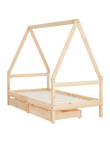 Giroletto per Bambini con Cassetti 80x160cm Legno Massello Pino