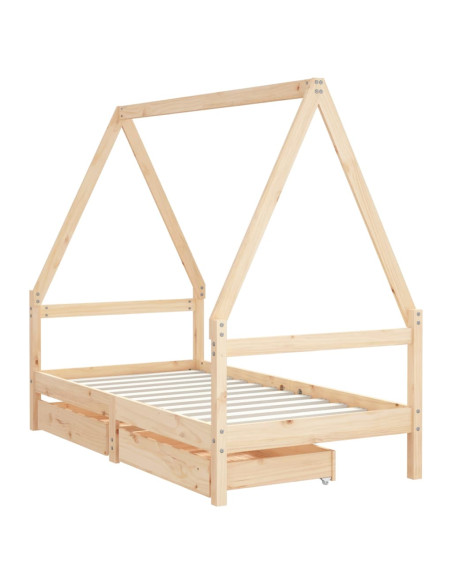 Giroletto per Bambini con Cassetti 80x160cm Legno Massello Pino