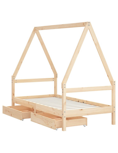 Giroletto per Bambini con Cassetti 80x160cm Legno Massello Pino