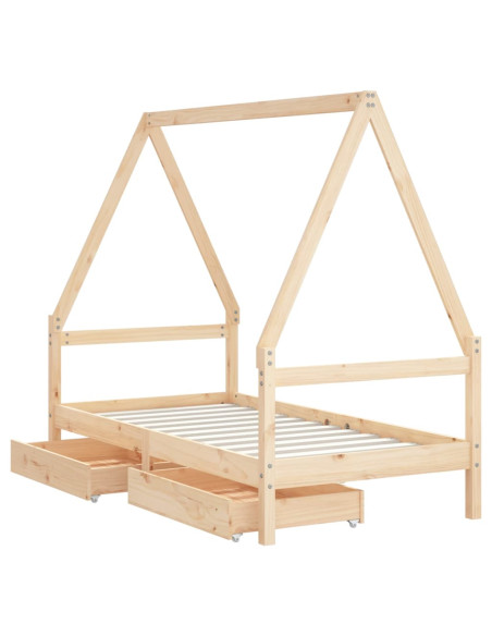 Giroletto per Bambini con Cassetti 80x160cm Legno Massello Pino